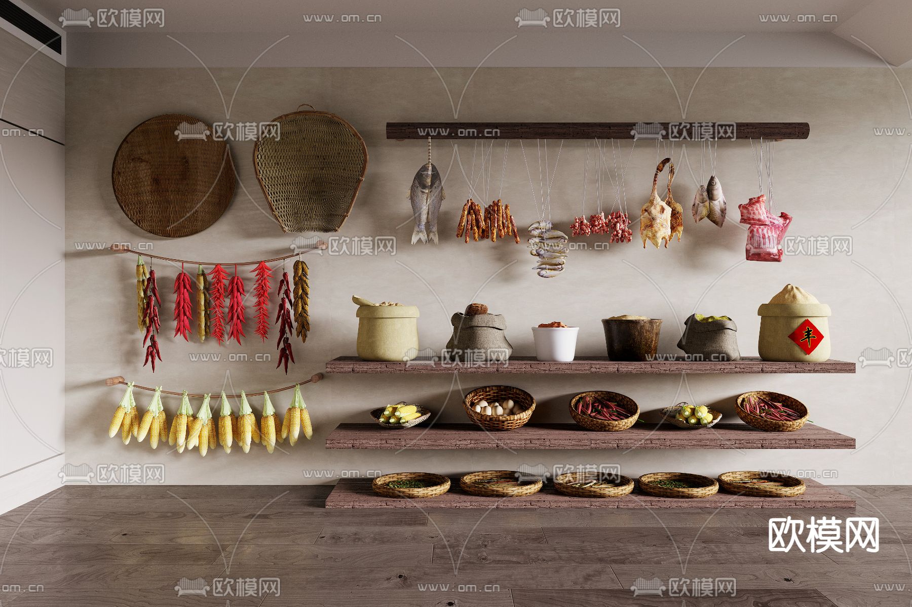 农家乐 农具 农村食品 民俗摆件3d模型下载