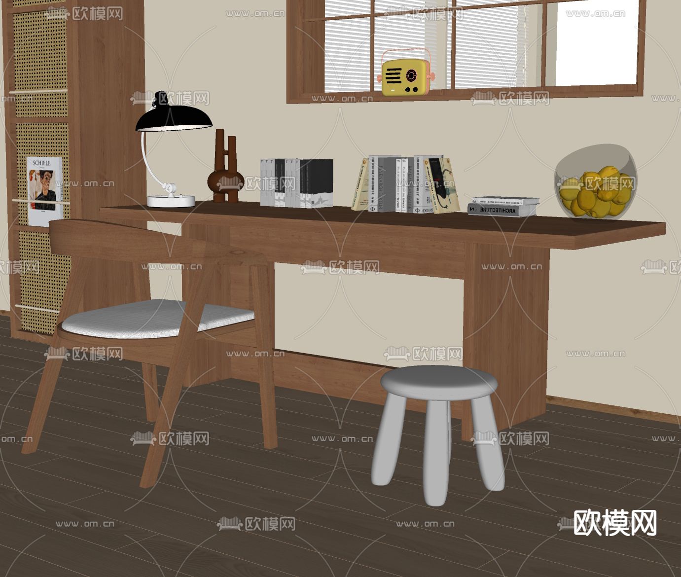 现代书桌椅su模型下载（渲染图1）