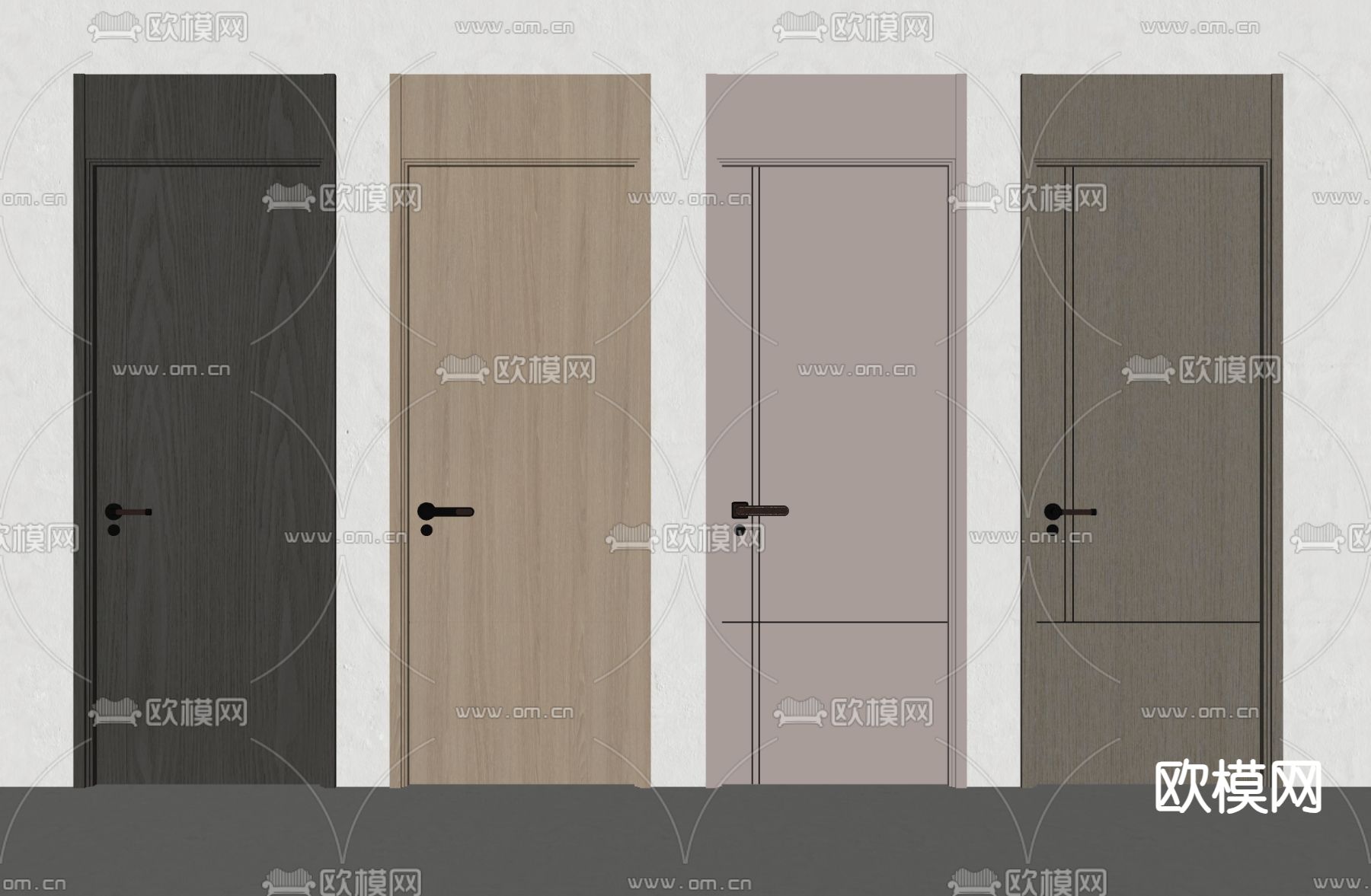 现代单开门 卧室门 通顶门 木门 房门su模型