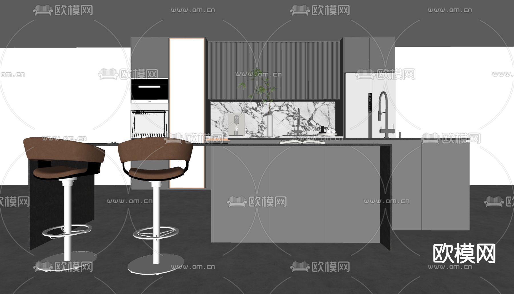 现代橱柜 岛台su模型下载（渲染图2）