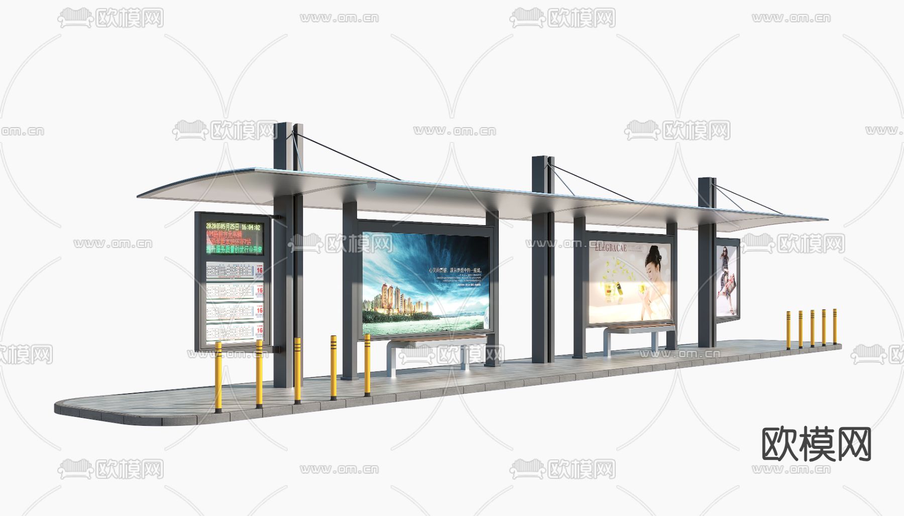 公交站台 车站su模型下载（渲染图1）