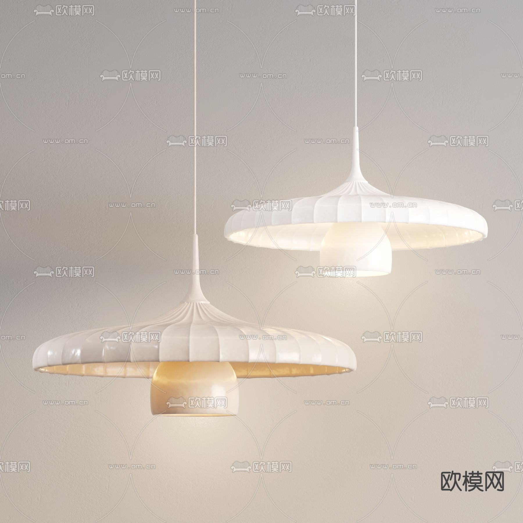 奶油风吊灯su模型下载（渲染图2）