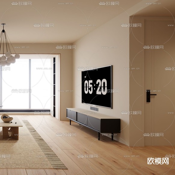 奶油风客厅3d模型下载(渲染图2)