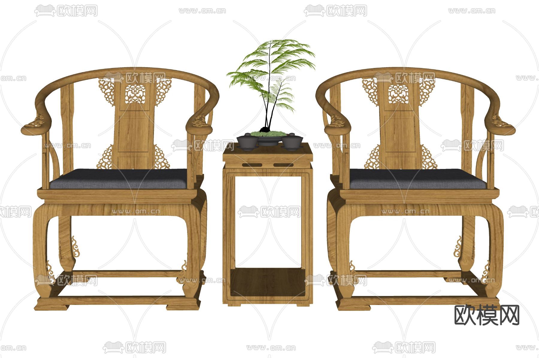 新中式椅子 圈椅su模型下载（渲染图2）