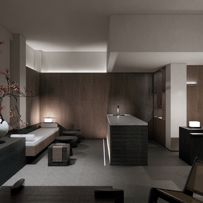  新中式民宿大堂su模型 