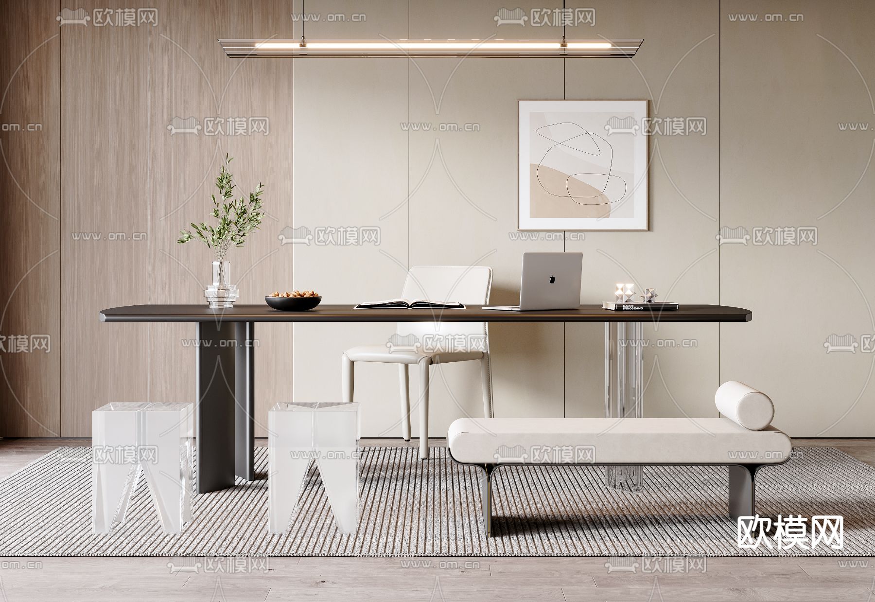 现代书桌 写字台su模型下载（渲染图1）