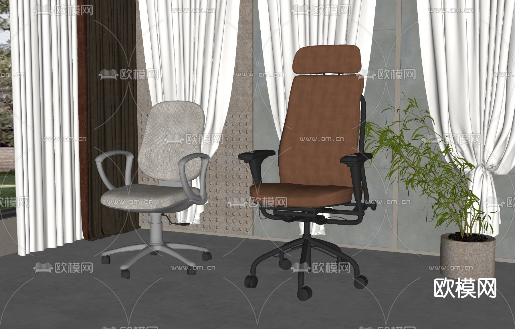 现代职员椅 办公椅su模型下载（渲染图2）