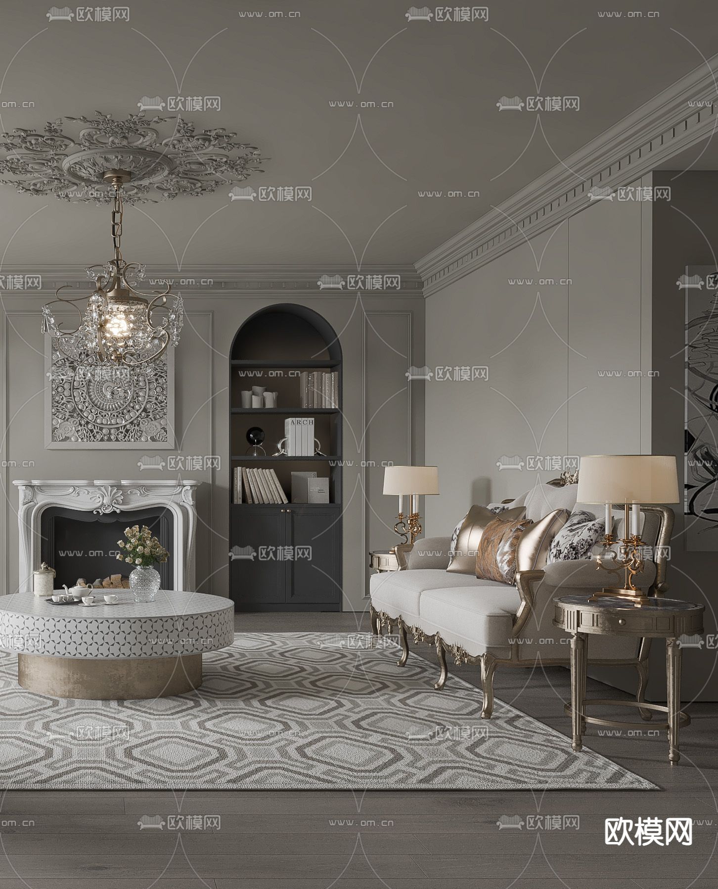 法式客厅su模型下载（渲染图3）