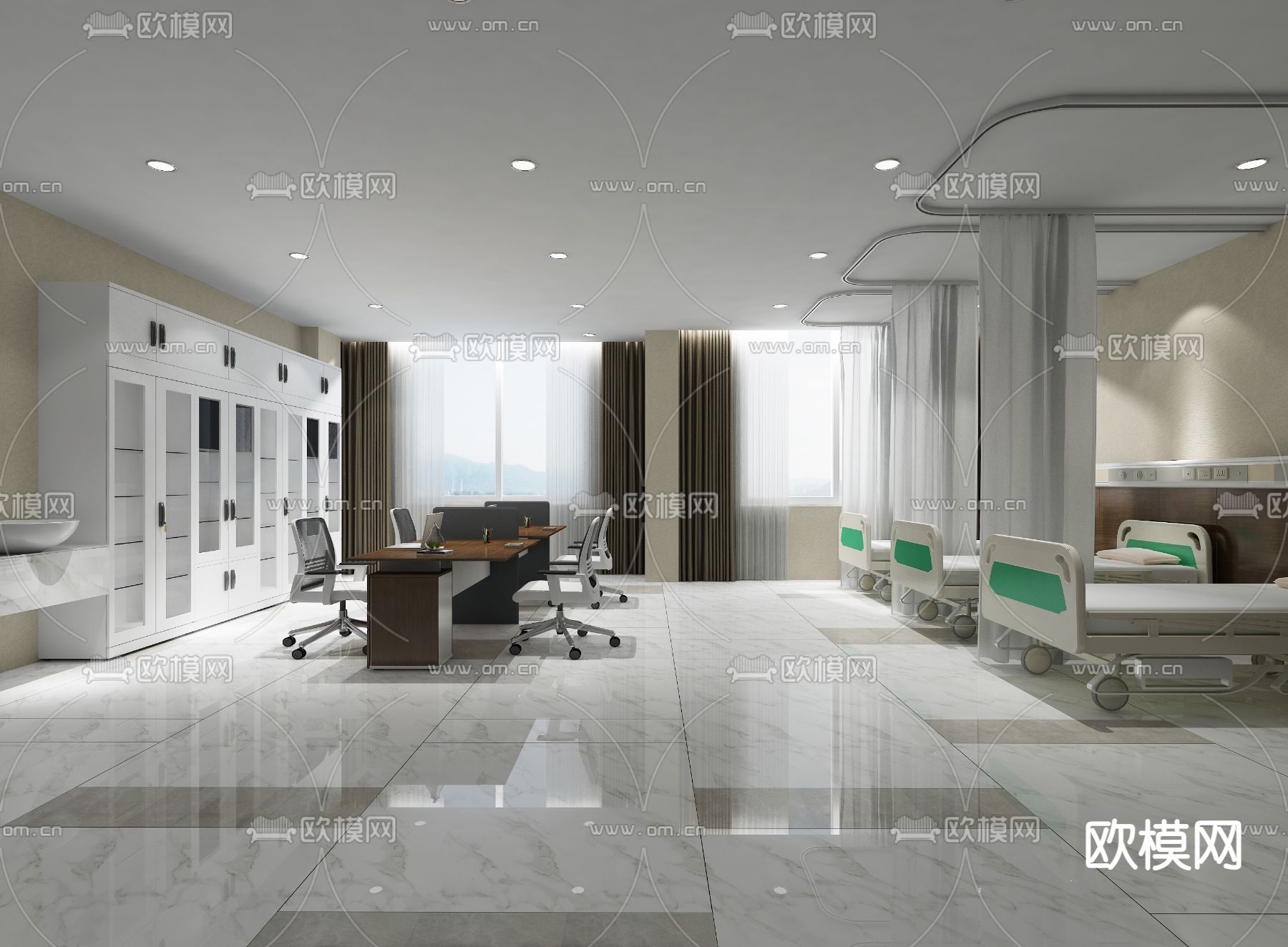 医院病房 病床su模型下载（渲染图1）