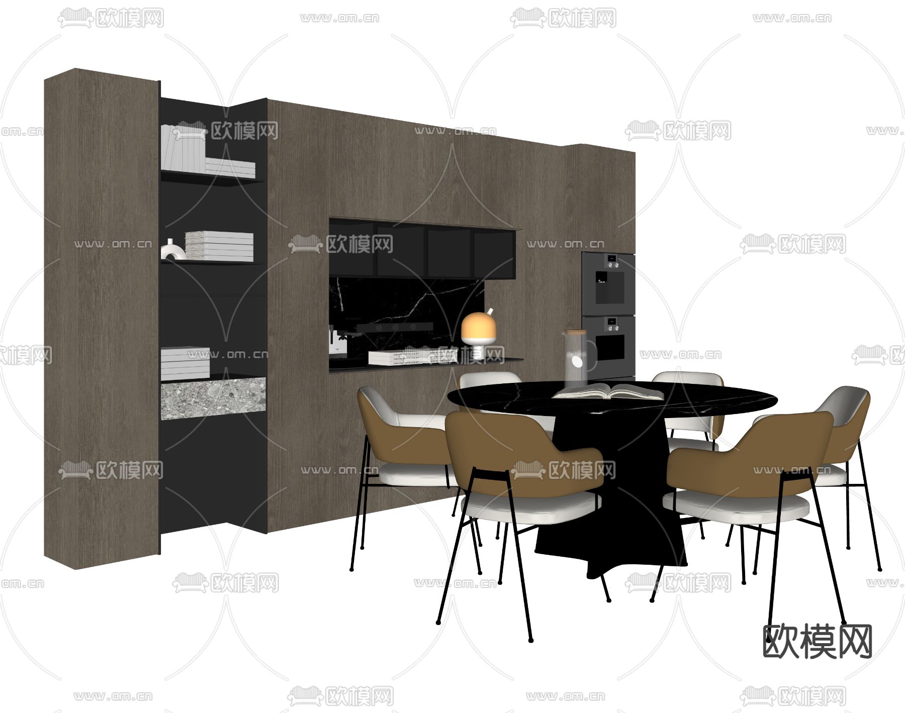 圆形餐桌椅su模型下载（渲染图2）