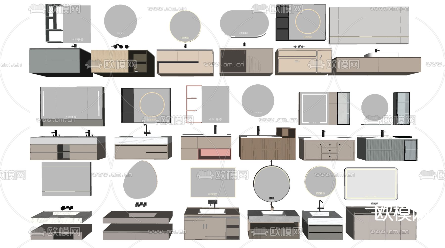 现代浴室柜 洗漱台 洗手台 卫浴柜 洗面台su模型下载（渲染图3）