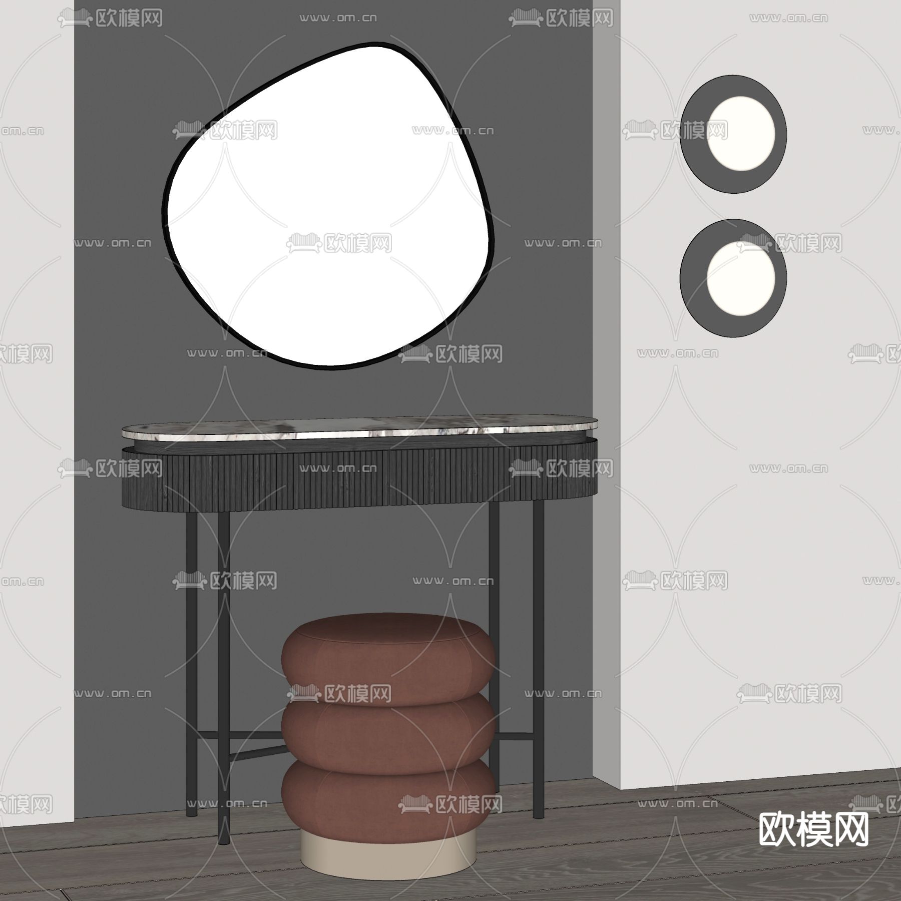 现代梳妆台su模型下载（渲染图2）