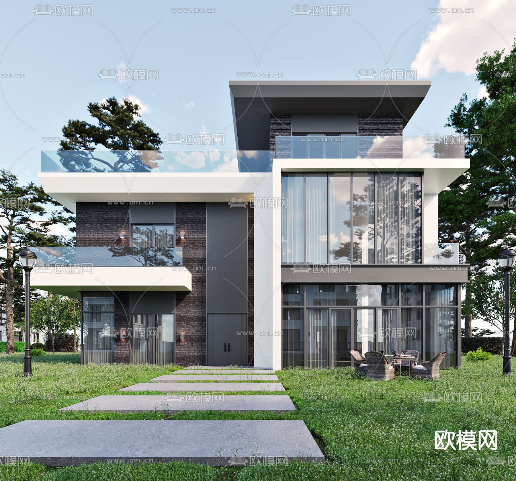 别墅外观3d模型下载