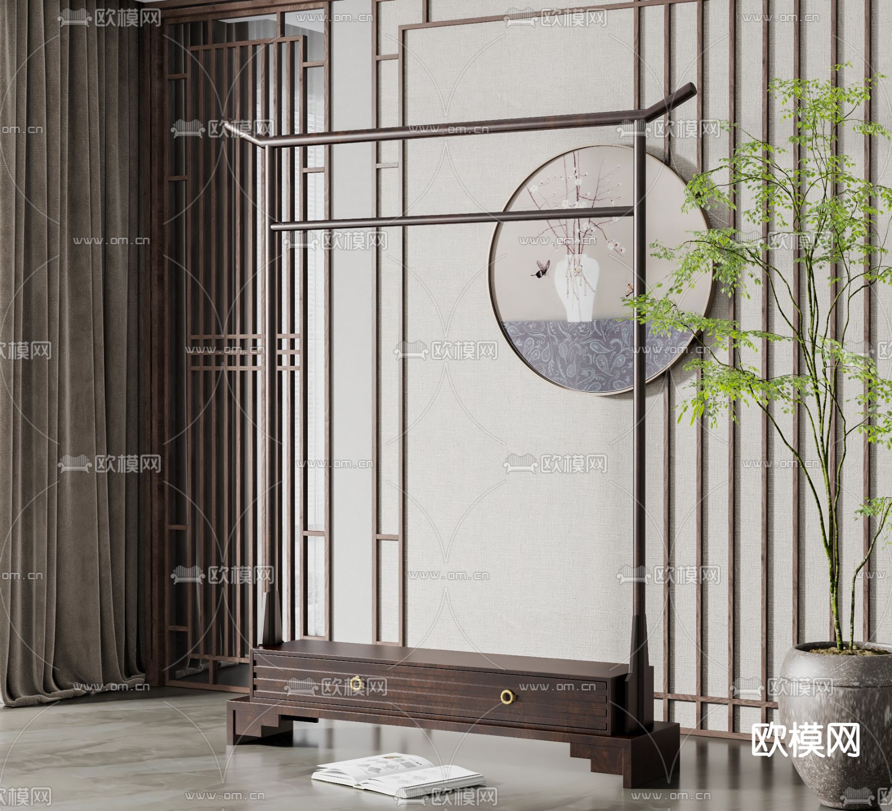 新中式衣架 挂衣架su模型下载（渲染图1）