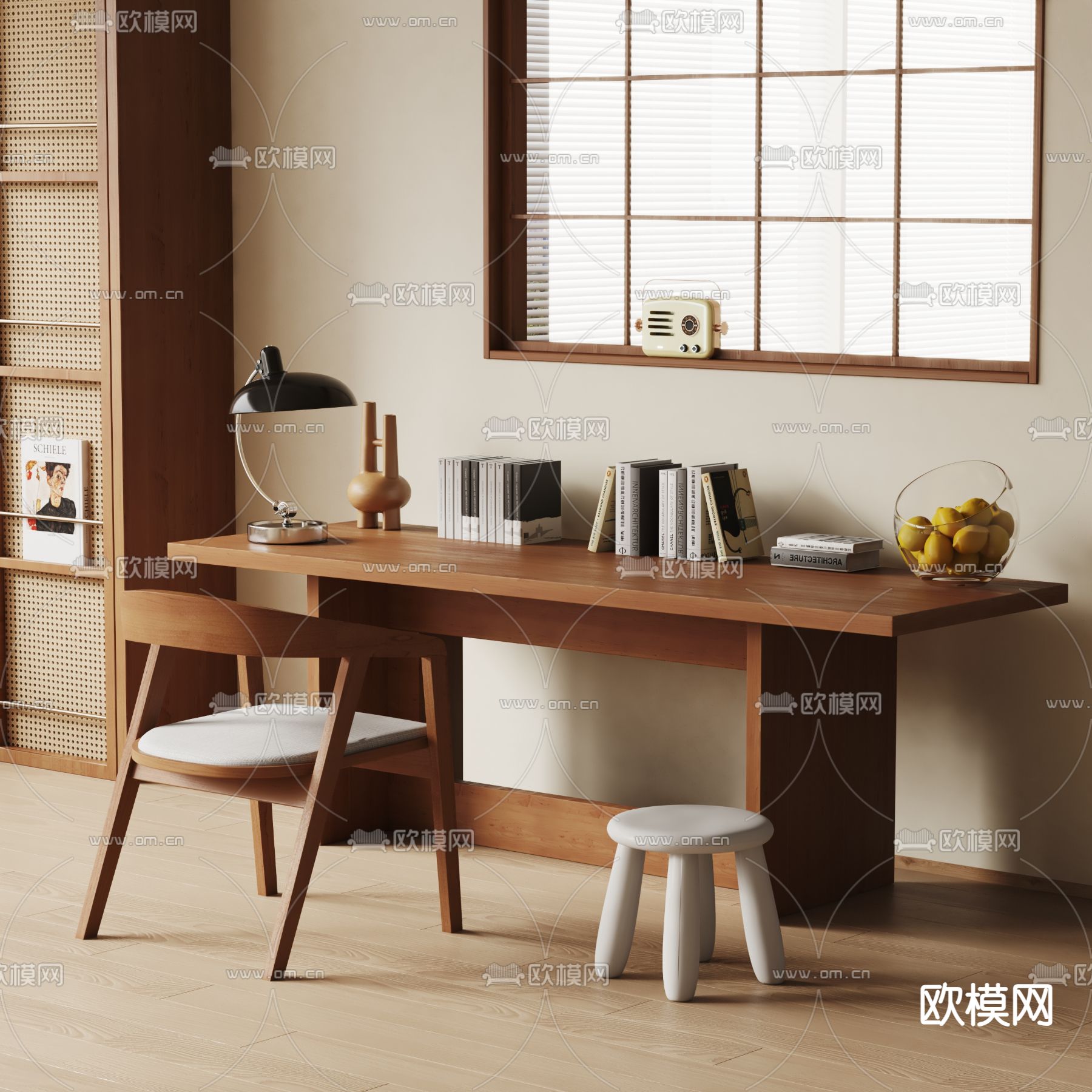 现代书桌椅su模型下载（渲染图2）