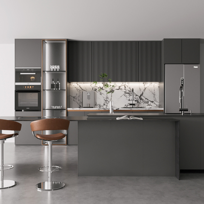  现代橱柜 岛台su模型 