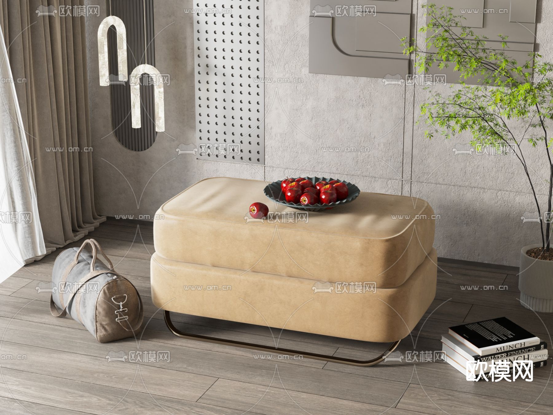 现代沙发凳su模型下载（渲染图2）
