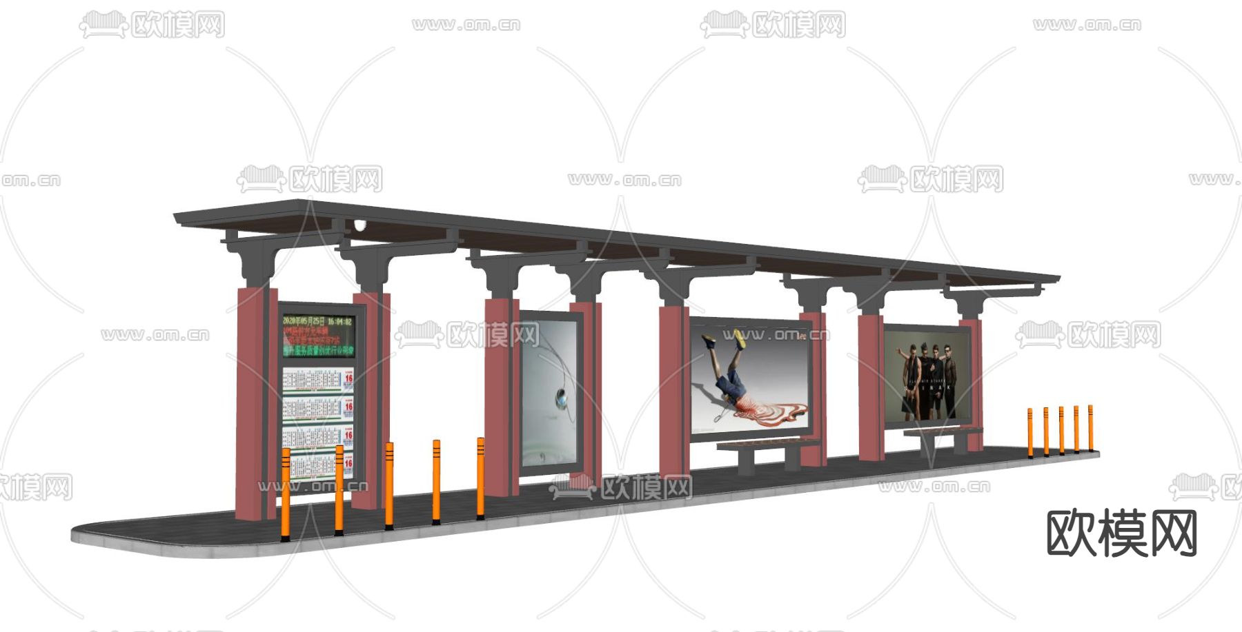 公交站台 车站su模型下载（渲染图2）