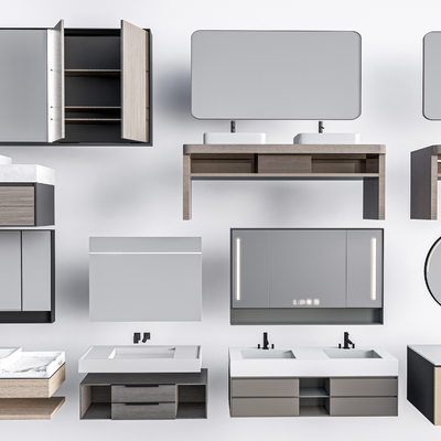  现代浴室柜 洗漱台 洗手台 卫浴柜 洗面台su模型 