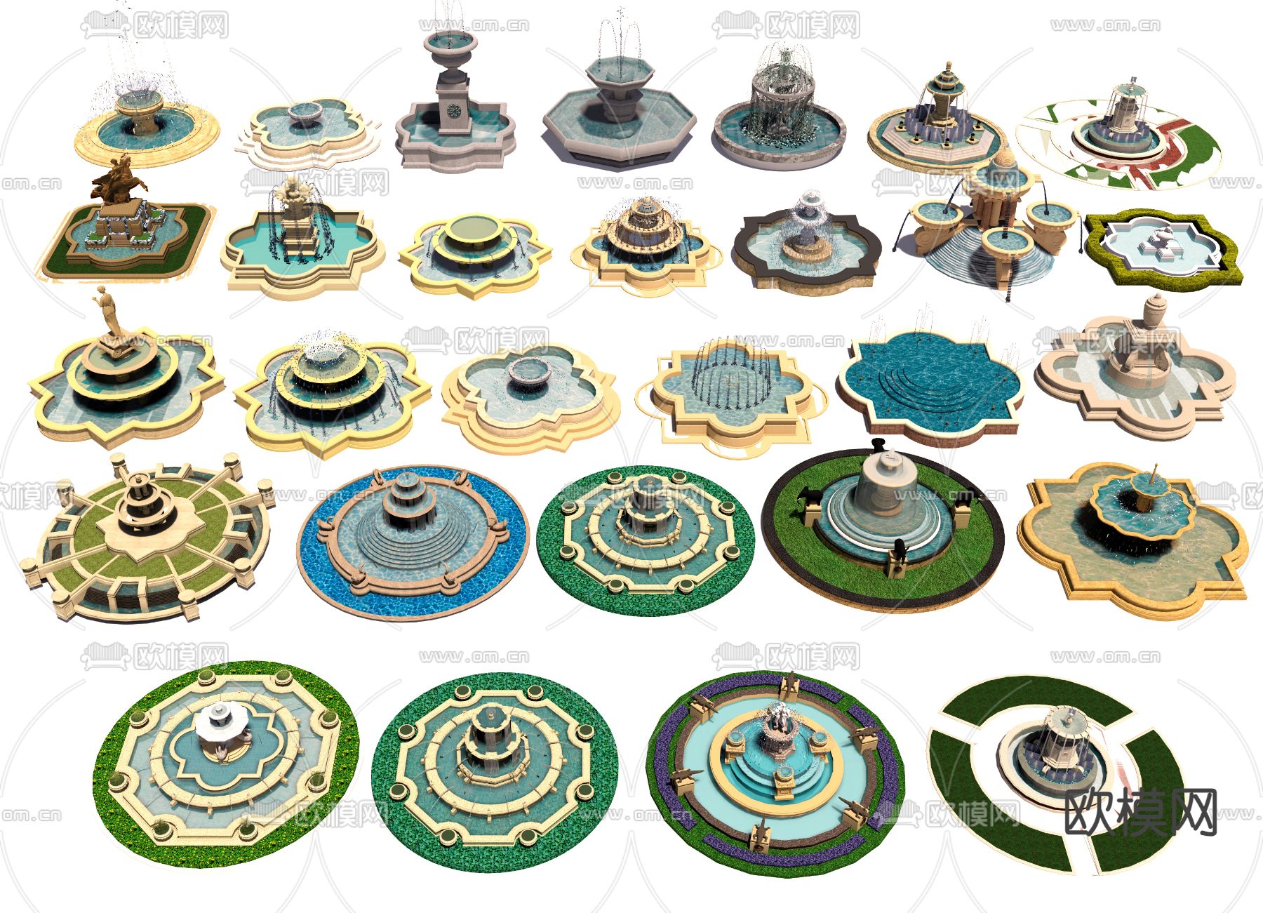 欧式水钵 水景 涌泉 喷泉su模型下载（渲染图2）