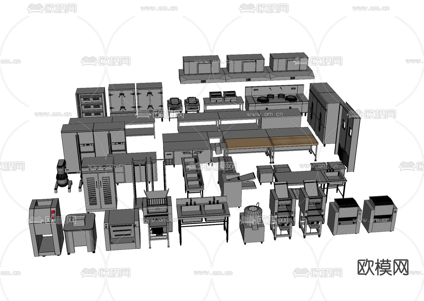 不锈钢厨房设备su模型下载（渲染图1）
