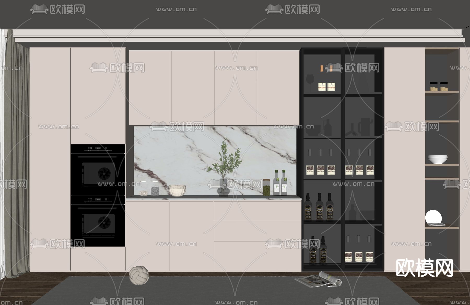 现代酒柜 餐边柜su模型下载（渲染图2）