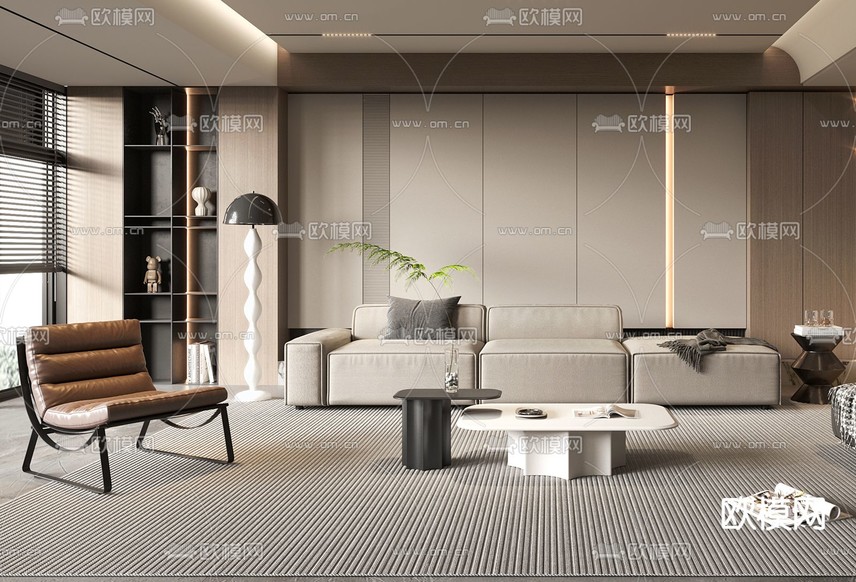 现代客厅3d模型下载(渲染图2)