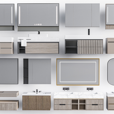  现代浴室柜 洗漱台 洗手台 卫浴柜 洗面台su模型 