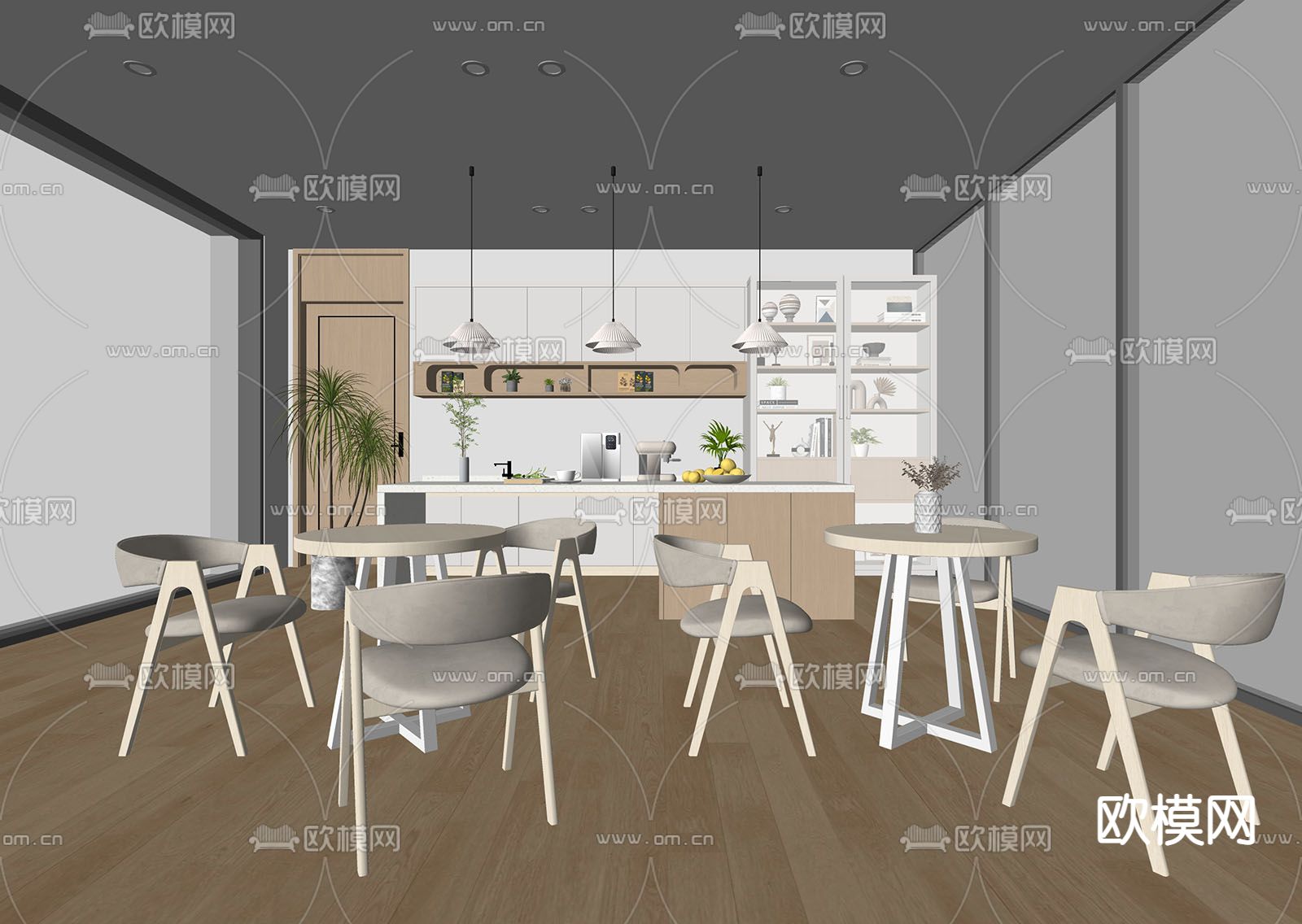 现代茶水间su模型下载（渲染图1）