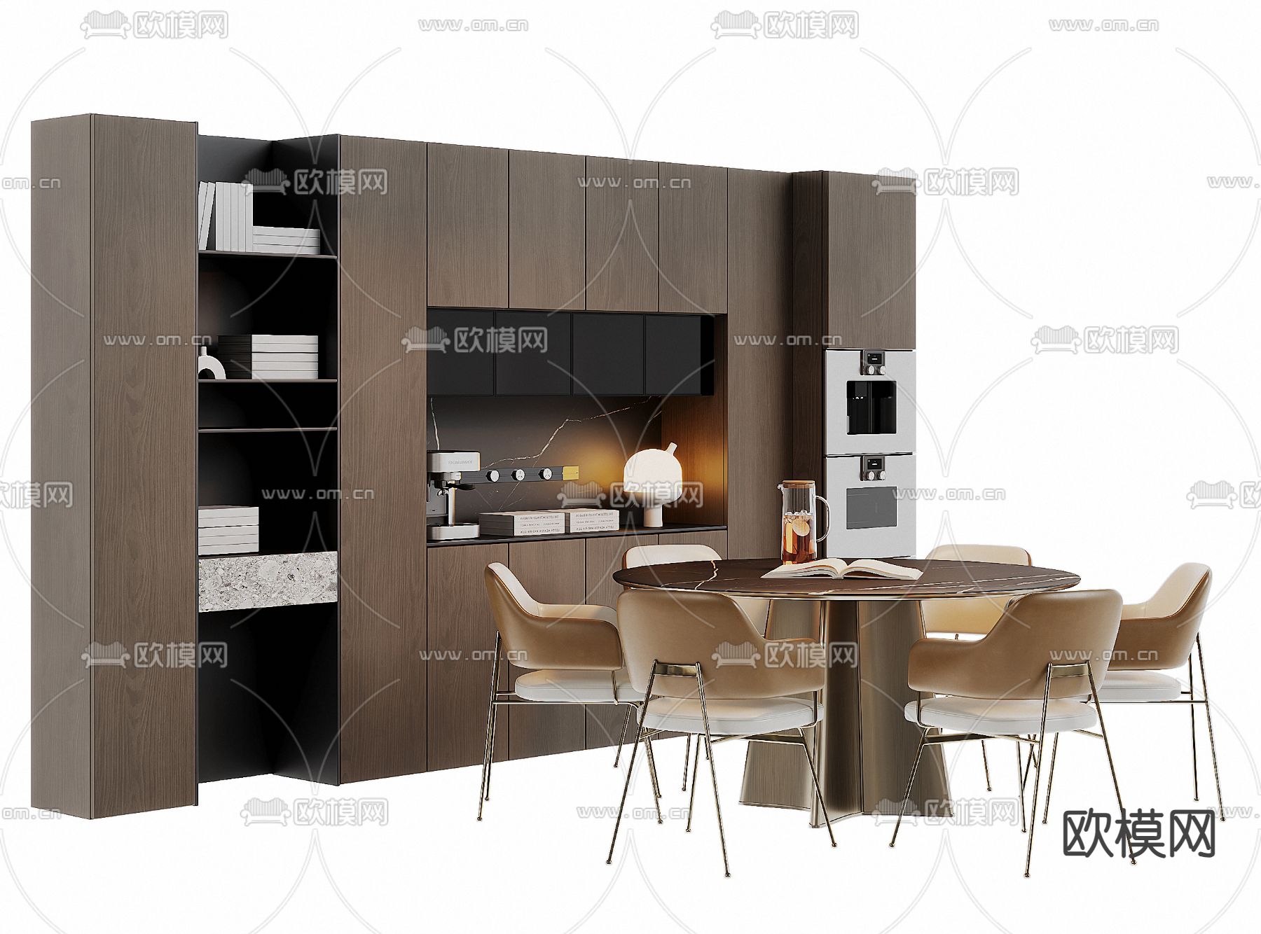 圆形餐桌椅su模型下载（渲染图1）