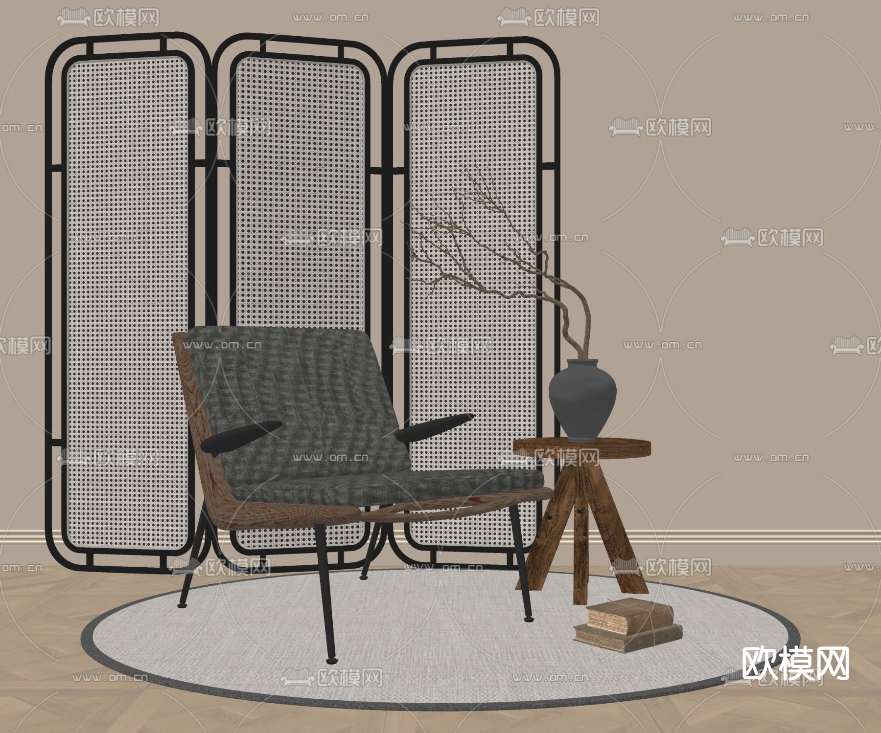 中古风椅子 休闲椅su模型下载（渲染图2）