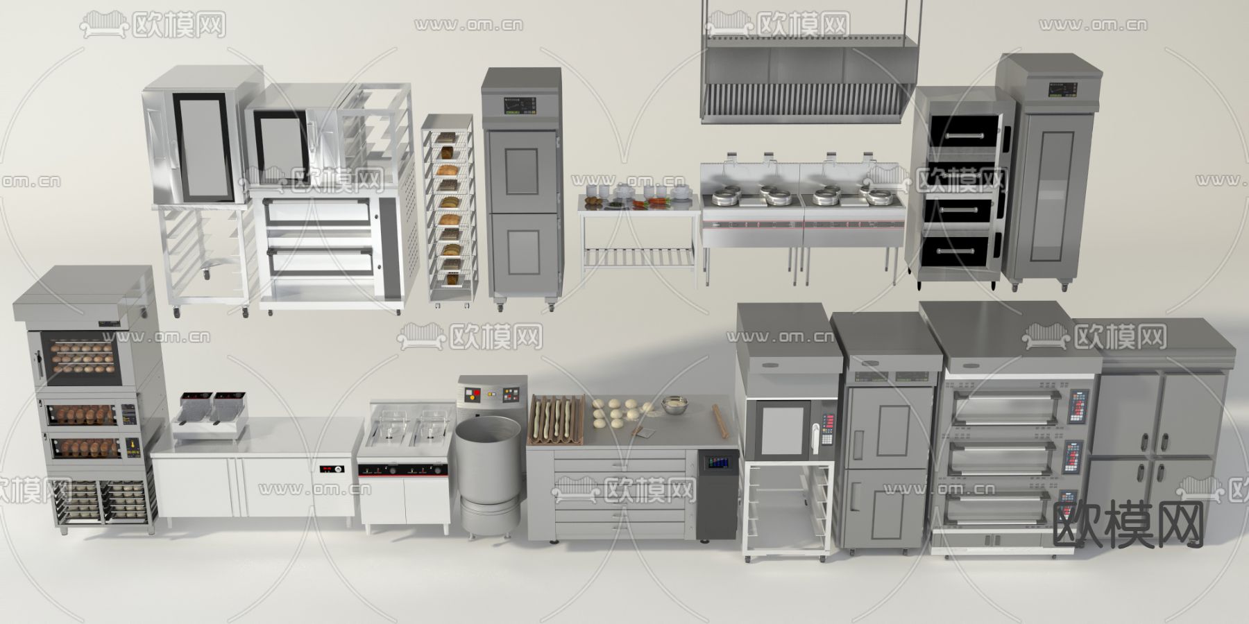 中央厨房 操作台3d模型下载（渲染图1）