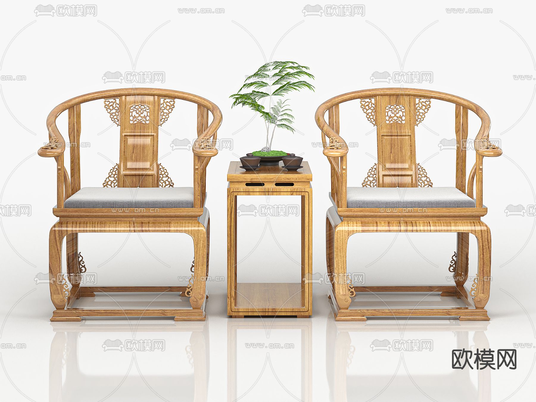 新中式椅子 圈椅su模型下载（渲染图1）