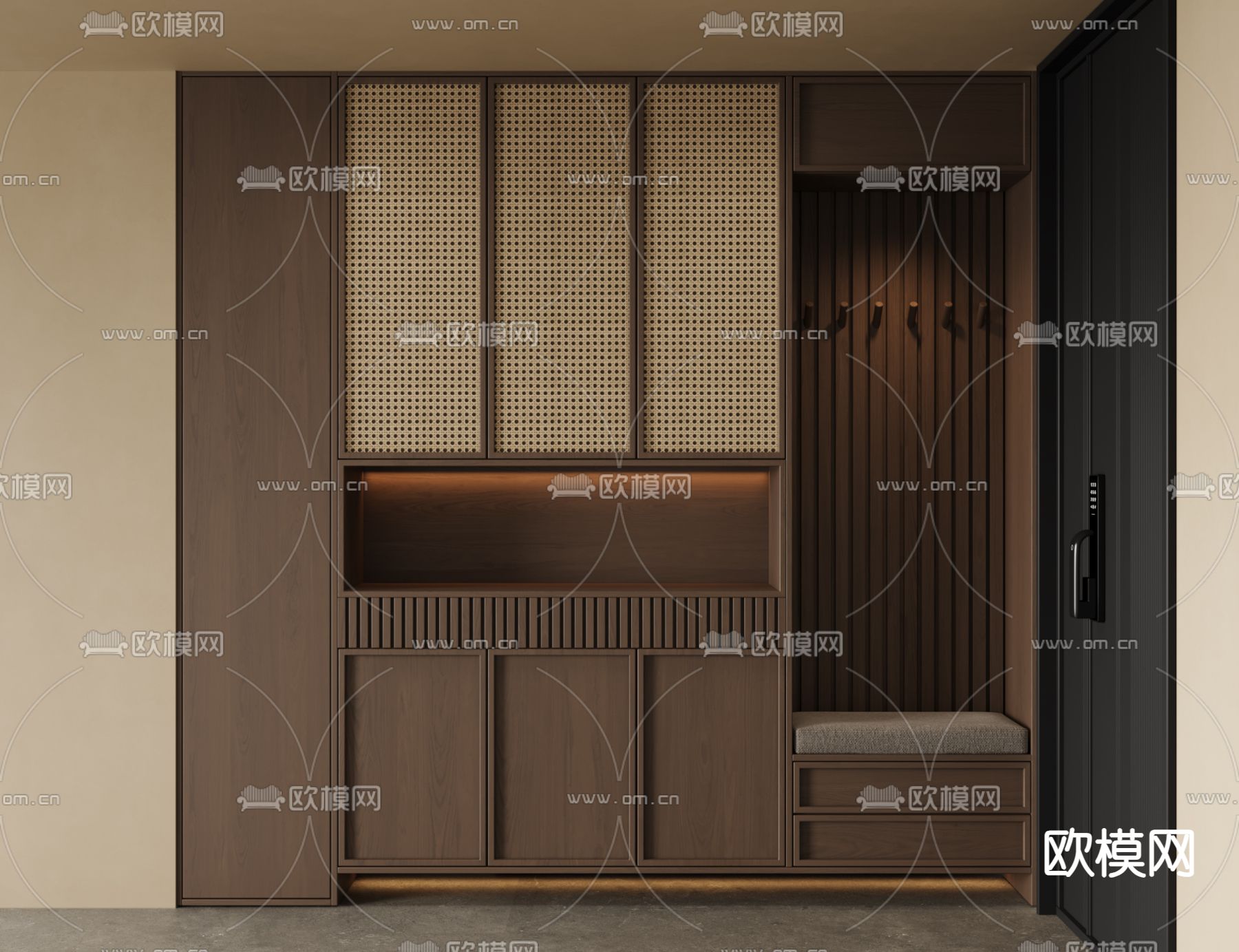 侘寂风鞋柜 鞋帽柜su模型下载（渲染图1）