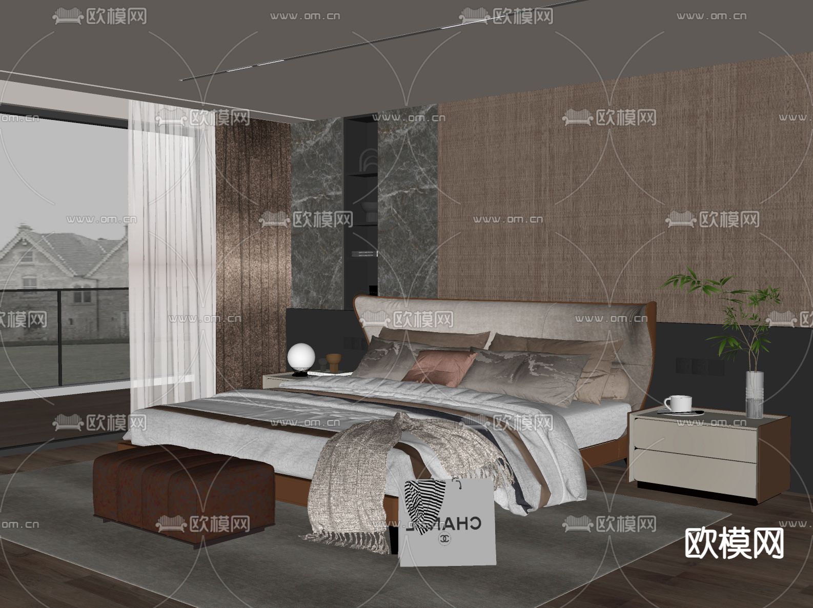 Minotti 双人床su模型下载（渲染图1）