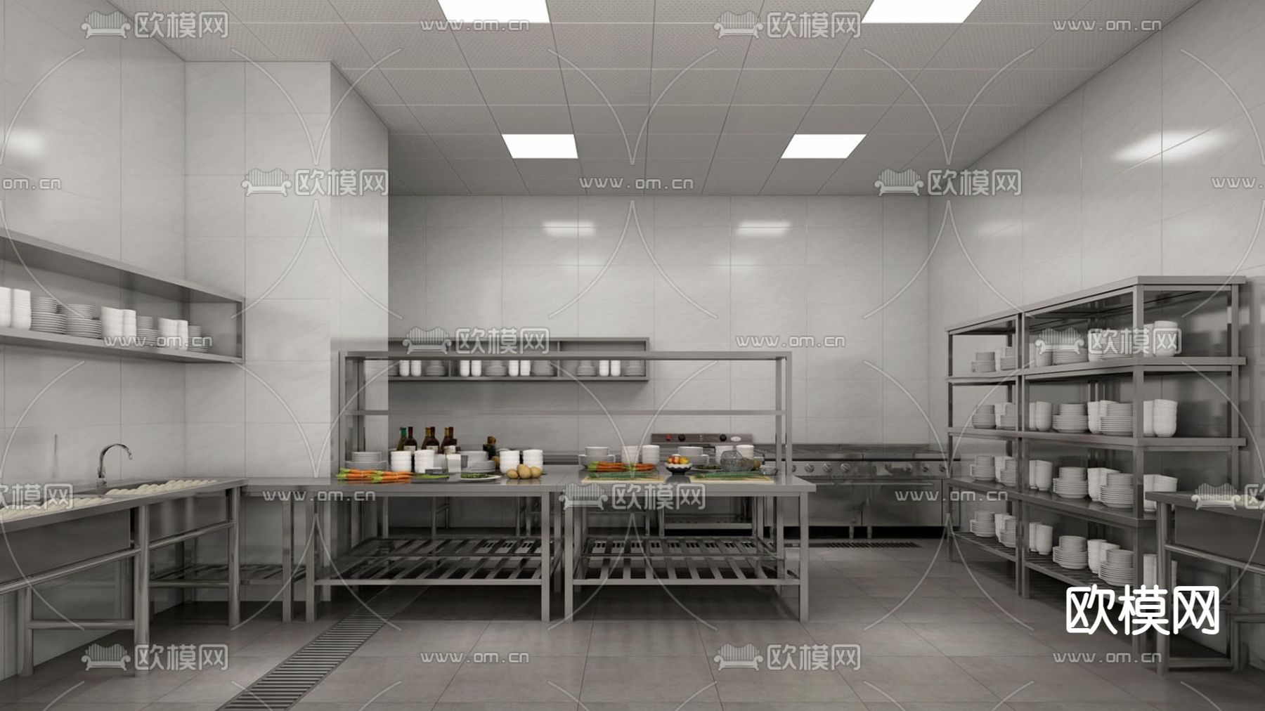 现代餐饮后厨su模型下载（渲染图2）
