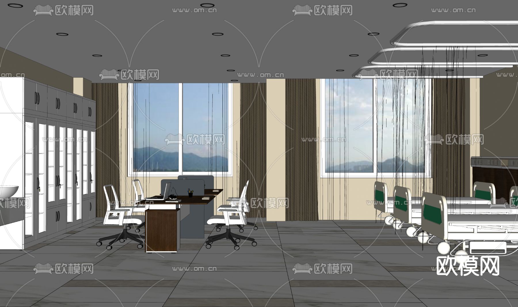 医院病房 病床su模型下载（渲染图2）