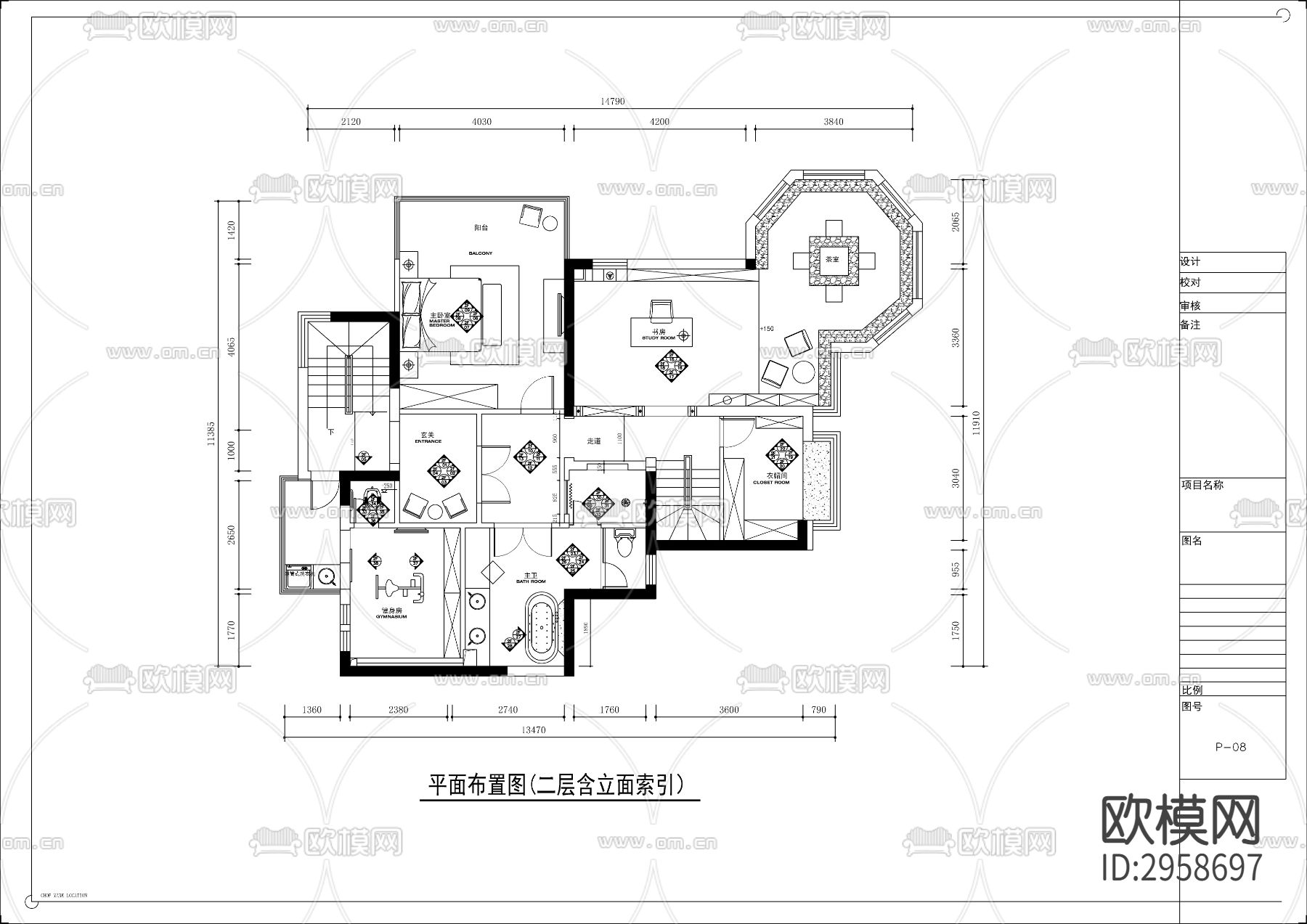 中式风格别墅cad施工图下载（渲染图3）
