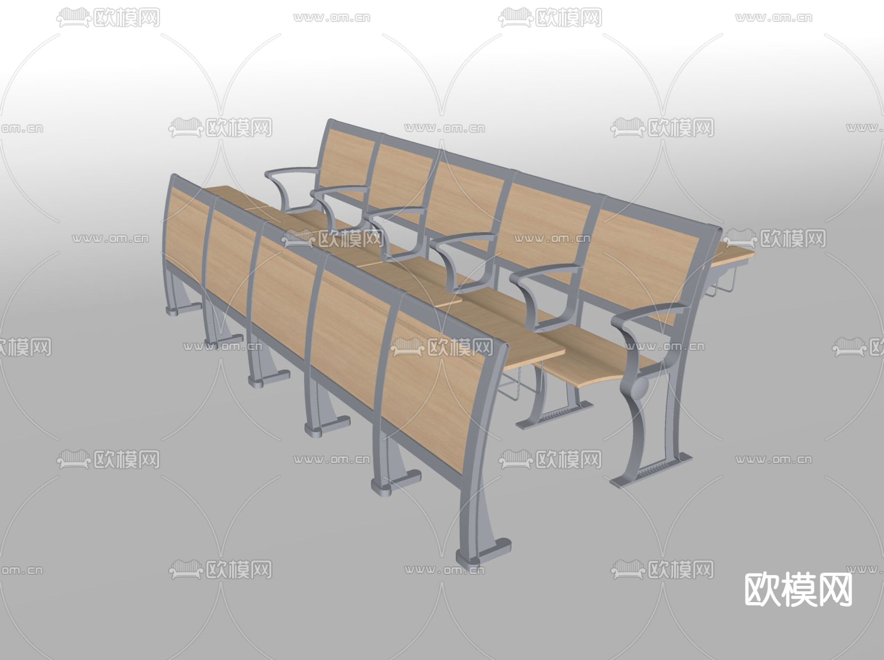 阶梯教室桌椅 课桌su模型下载（渲染图2）