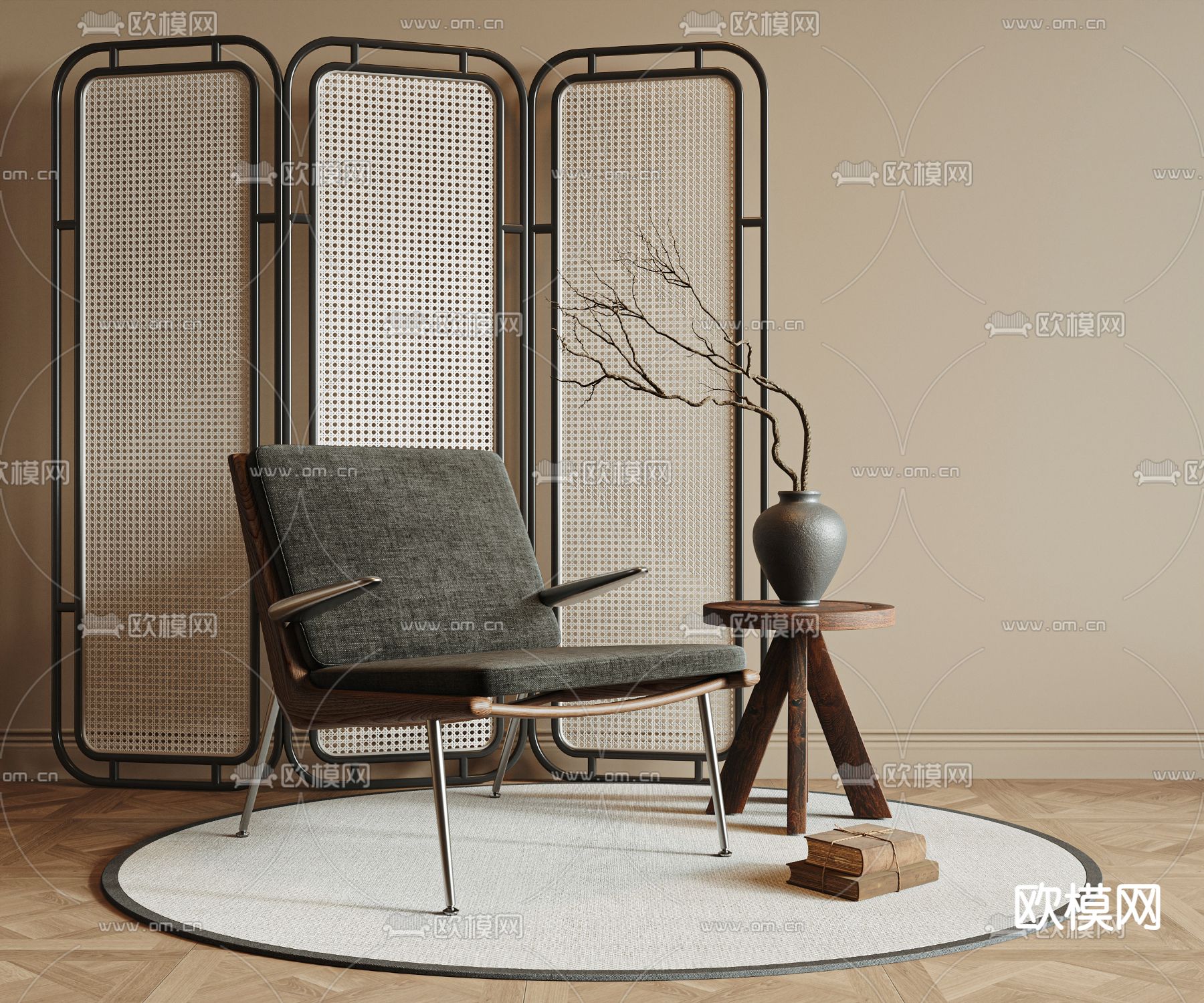 中古风椅子 休闲椅su模型下载（渲染图1）