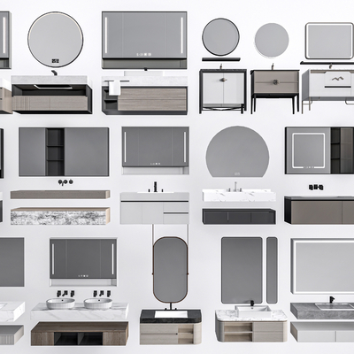  现代浴室柜 洗漱台 洗手台 卫浴柜 洗面台su模型 