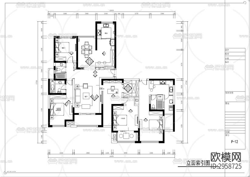 中式風(fēng)格平層cad施工圖下載(渲染圖5)