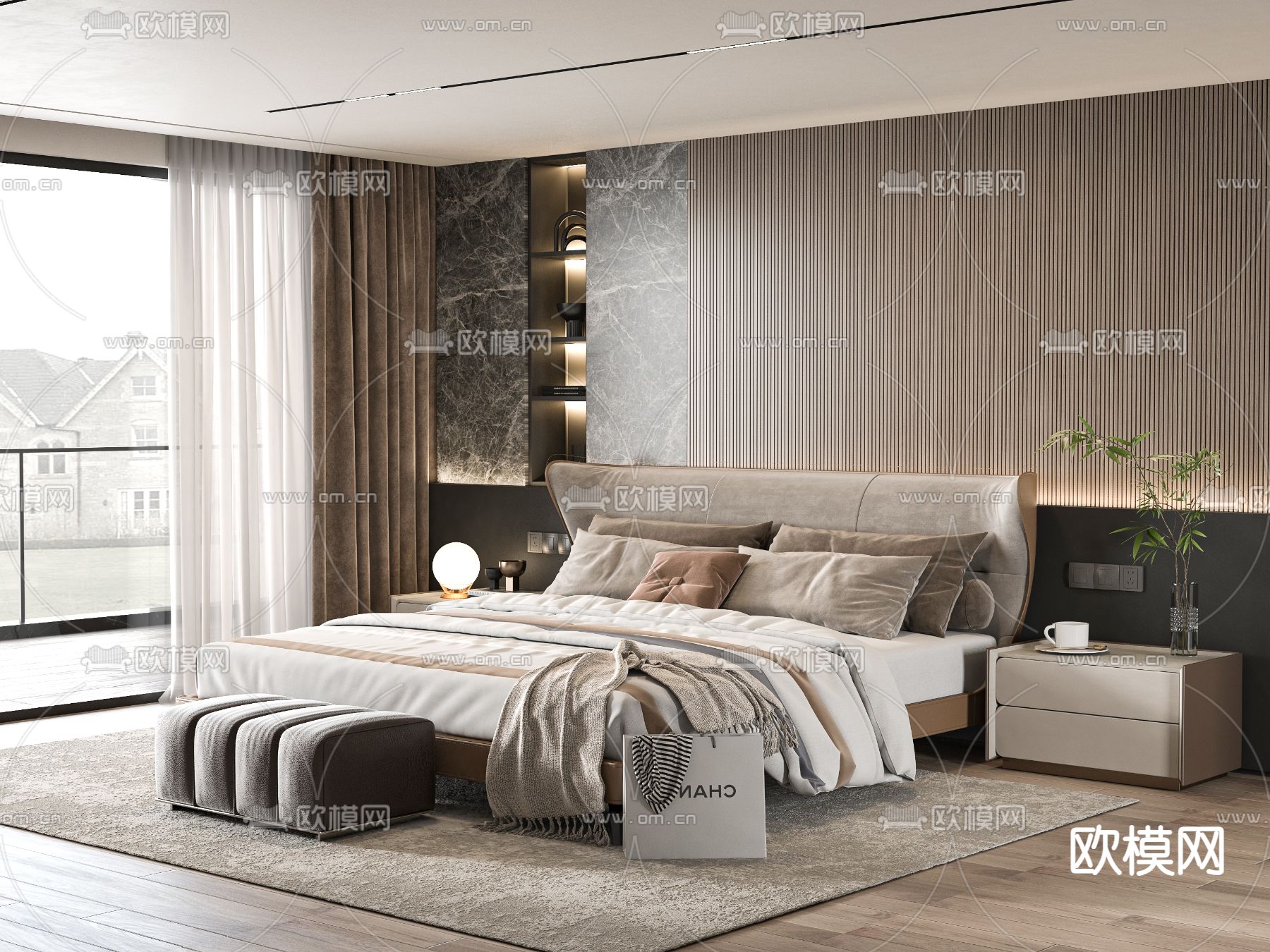 Minotti 双人床su模型下载（渲染图2）