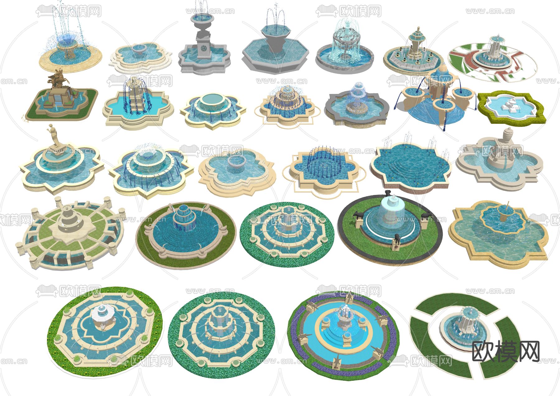 欧式水钵 水景 涌泉 喷泉su模型下载（渲染图1）