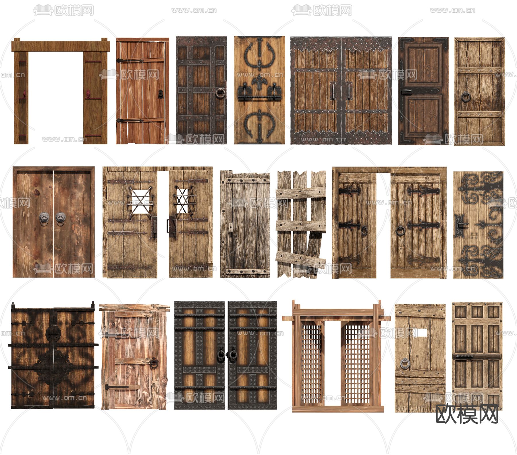 中式门板 庭院门 旧木头 老木头 木门su模型下载（渲染图1）