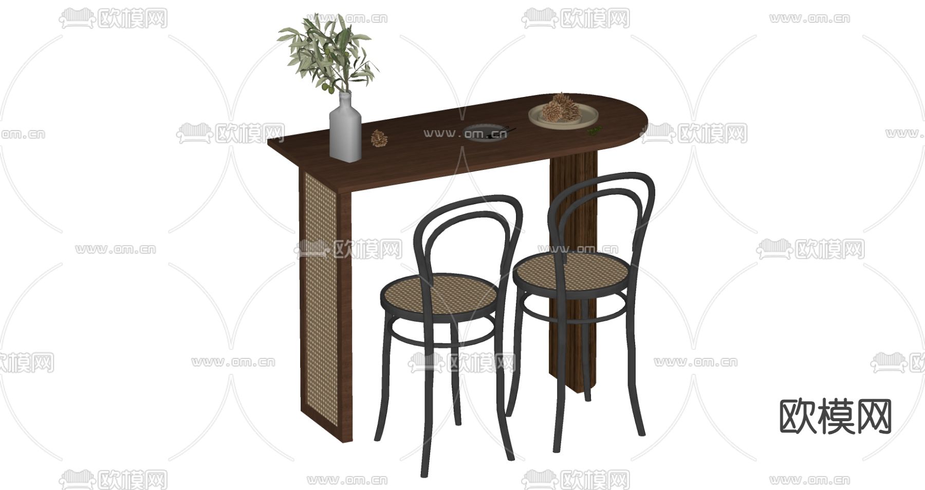 中古风吧台 餐桌椅su模型下载（渲染图1）