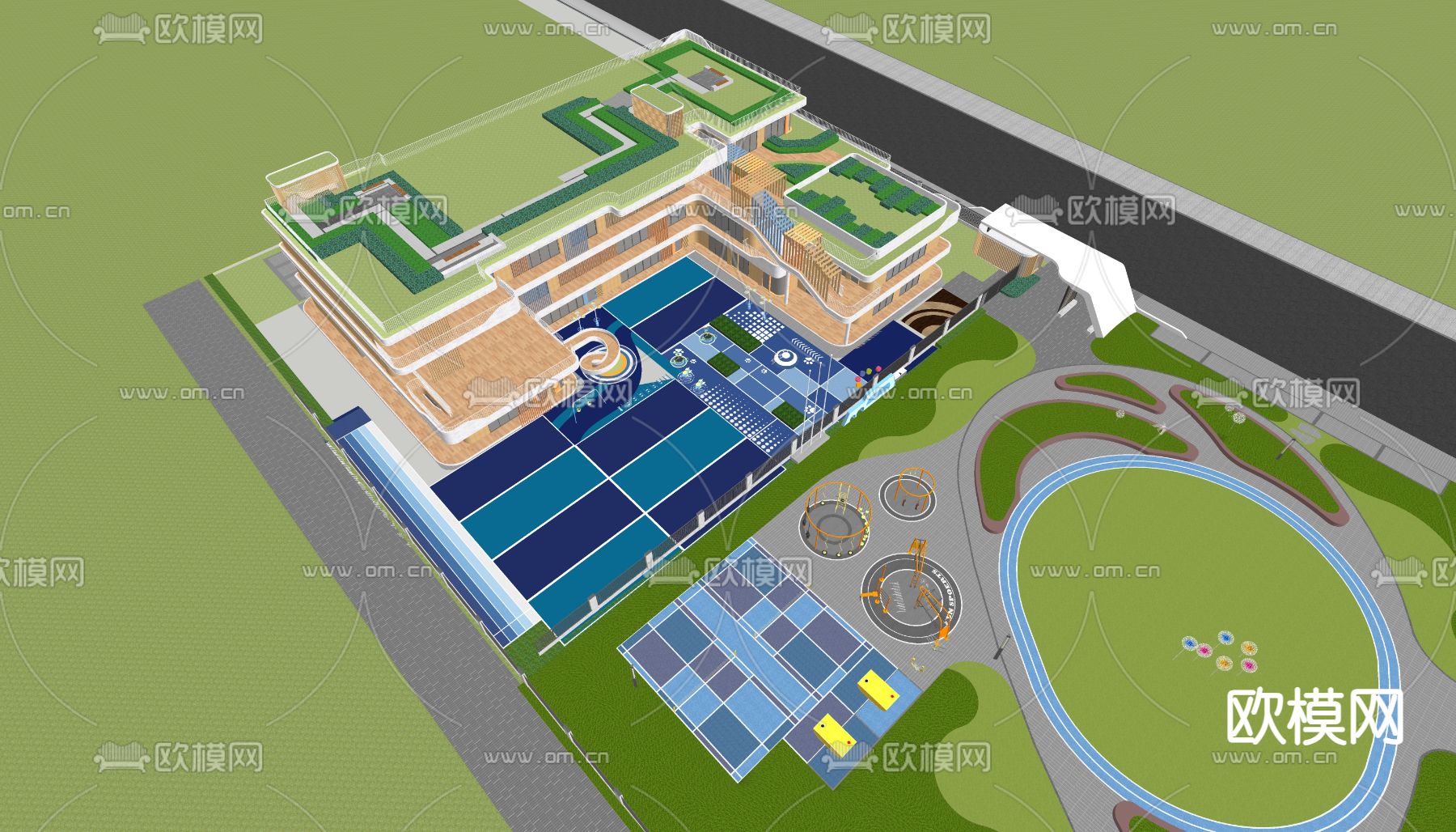 现代幼儿园鸟瞰su模型下载（渲染图1）