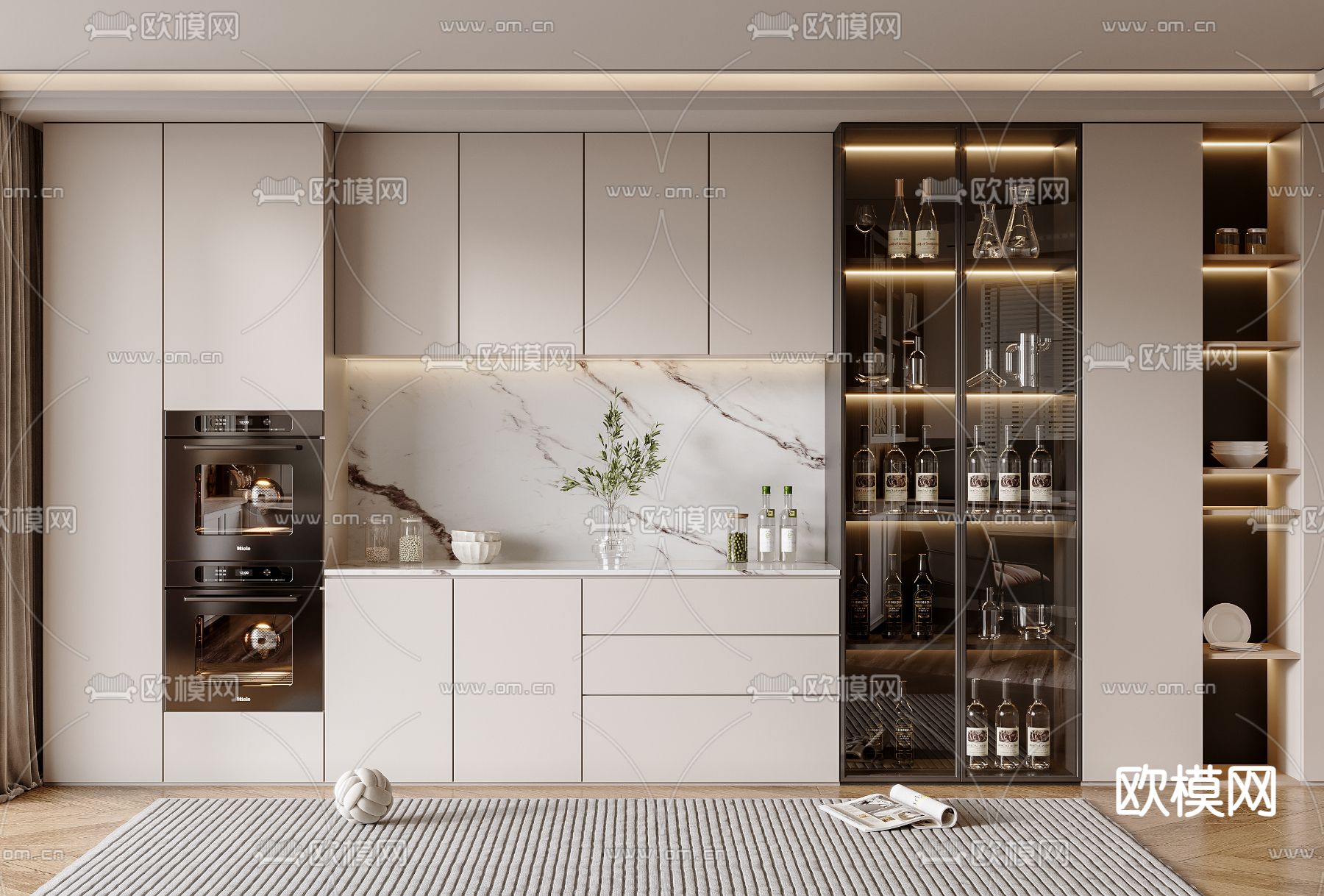 现代酒柜 餐边柜su模型下载（渲染图1）
