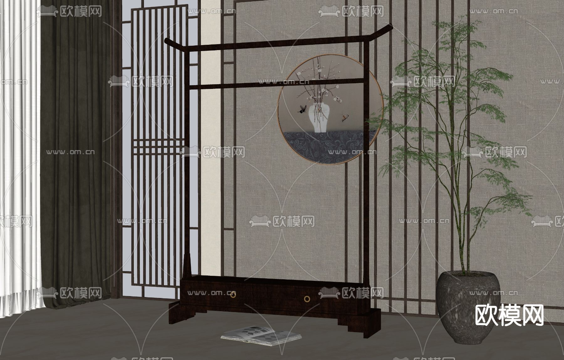 新中式衣架 挂衣架su模型下载（渲染图2）