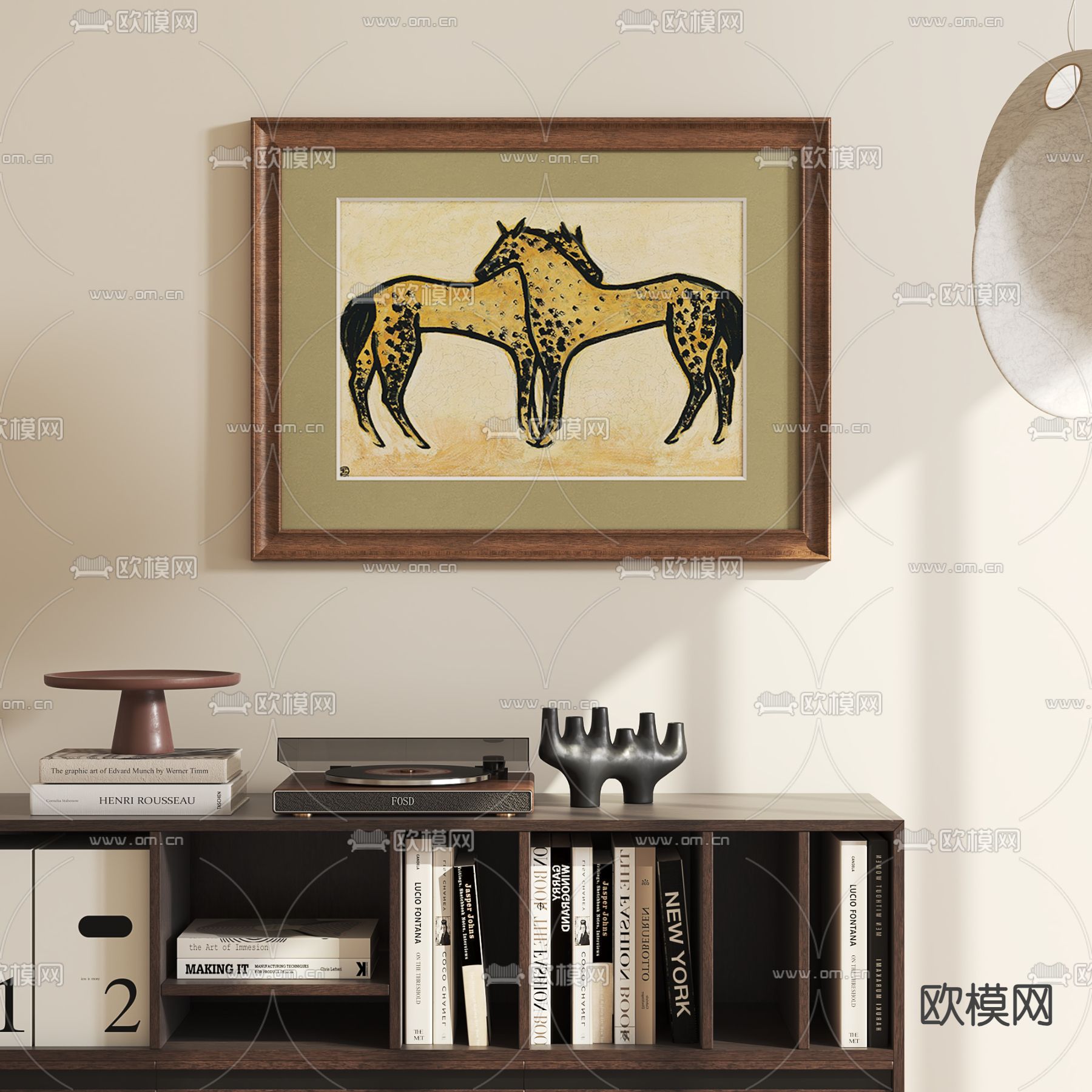 北欧复古装饰画 抽象画 古画su模型下载（渲染图1）